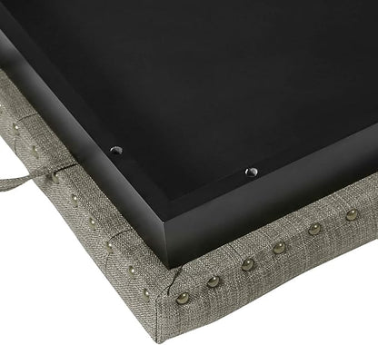 Adeco 18 Inch High Cube Ottoman Storage, Linen Grey Chair Foot Stools with Tray, Upholstered Vanity Stool