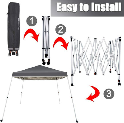 Sunnyglade 10x10 Ft Pop Up Canopy Tent One Button Easy Pop Up Outdoor Instant Folding Slant Leg Canopy with 2 Wheels and Deluxe Carry Bag(Dark Grey)