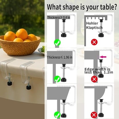 12 Pieces Adjustable Tablecloth Clips, Suitable for Tables 0.4 to 1.96 Inch Thick. Strong and Stable Grip to Prevent Tablecloth Slippage. Damage-Free Table Cloth Holder Clips, Easy to Install.
