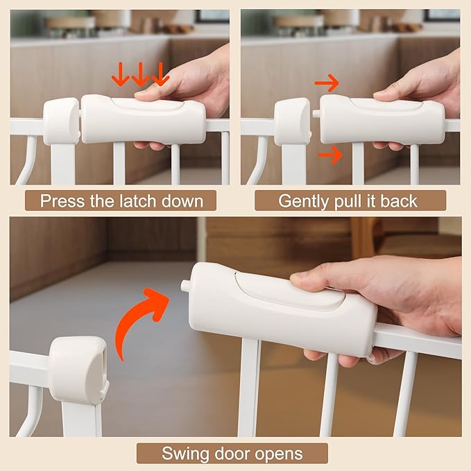 Baby Gate for Stairs No Drill 43.31-48.03 Inch,Pressure Mounted Metal Child Safety Dog Gates for Doorways,Walk Through Pet Gate Indoor Auto Close,White
