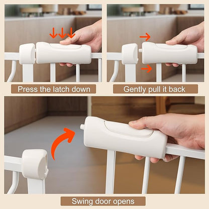 Baby Gate for Stairs No Drill 43.31-48.03 Inch,Pressure Mounted Metal Child Safety Dog Gates for Doorways,Walk Through Pet Gate Indoor Auto Close,White