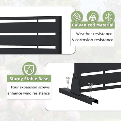 Casaphoria Metal Privacy Screen Outdoor, 72" H x 47" W Freestanding Decorative Privacy Screen for Patio Deck Balcony Garden with Stable Base, Black-Adams