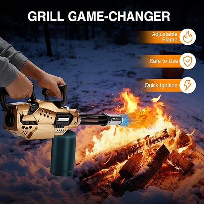 Powerful Propane Torch, Kitchen Blow Torch Gun with Adjustable Flame, Detachable Flamethrower Cooking Torch for Searing Steak, Camping, BBQ, Welding (Tank Not Included)