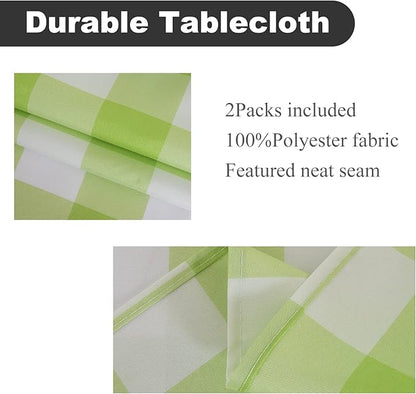 Cupuamon 2 Pack Waterproof Polyester Fabic Square Checkered Tablecloth，54x54 Outdoor Table Cloth，Oil Stain Prevention Table Cloth for Pinics and Parties（Emerald and White）