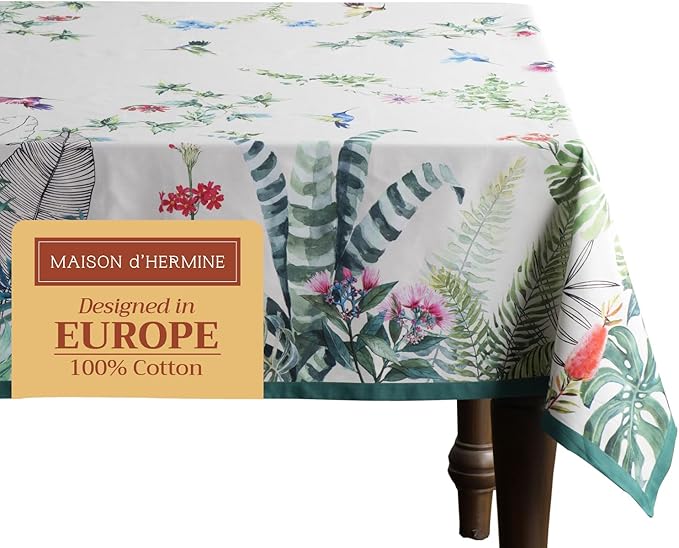 Maison d' Hermine Table Cloth Square Table 100% Cotton 60 x 60 Inches Tablecloth Reusable Decorative Everyday Use for Dining Room, Farmhouse, Home, Party, Festive & Wedding Spring Summer - Tropiques