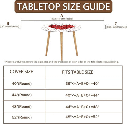 Valentines Day Round Fitted Tablecloth with Elastic Red Love Heart Circle Table Cloth for 44-48" Tables Wipeable Waterproof Washable Valentine Decorative Table Cover for Picnic Dining Party Decor