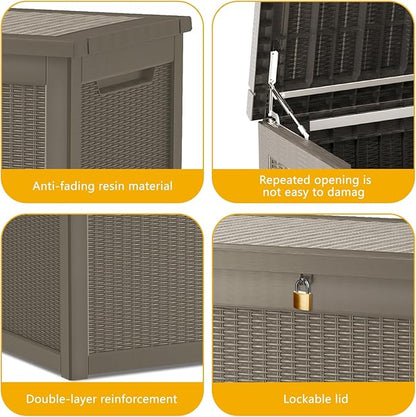 320 Gallon Deck Box, Resin Outdoor Indoor Waterproof Storage Box, Lockable Storage Box With Handle for Patio Furniture - Garden Tools - Swimming Pool Tools UV-Resistant (Grey 320 Gallon)