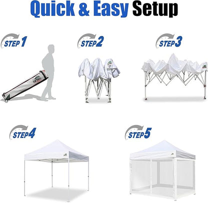 Eurmax USA 10'x10' Pop-up Canopy Tent Commercial Instant Canopies with 4 Removable Zipper End Screen Wall kit and Roller Bag, Bonus 4 SandBags(Blue)