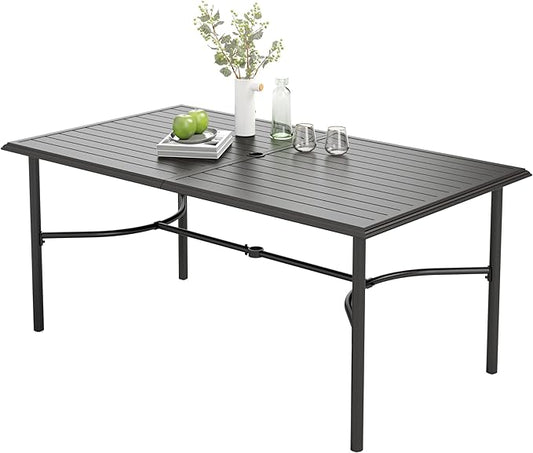 Outdoor Patio Dining Table for 6, 67" x 38" Rectangular Metal Patio Dining Table with Umbrella Hole for Garden, Backyard and Porch