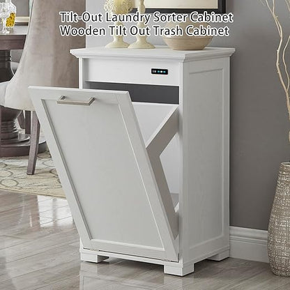 OLD CAPTAIN Tilt-Out Laundry Sorter Cabinet/Wooden Tilt Out Trash Cabinet, with Negative ion and deodorizing Function to Ensure The Cleanliness of The Kitchen Trash can(White)