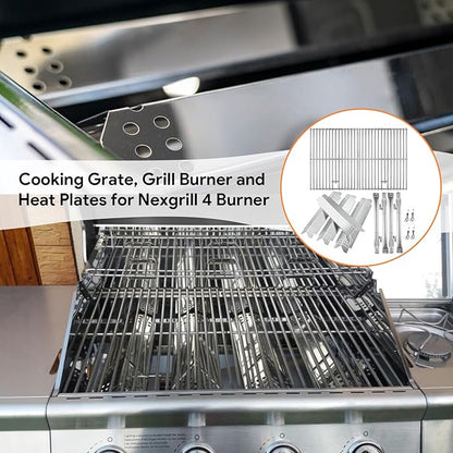 BQMAX Grill Parts for Nexgrill 4 Burner Gas Grill 720-0830H 720-0830 720-0830T, Cooking Grate, Heat Plates Shield and Burner for Nexgrill 4 Burner Replacement Parts for 720-0830h Nexgrill Parts