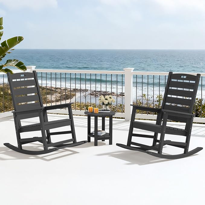 SERWALL Outdoor Rocking Chair Set of 4, Oversized HDPE Rocker, all Weather - Image 10