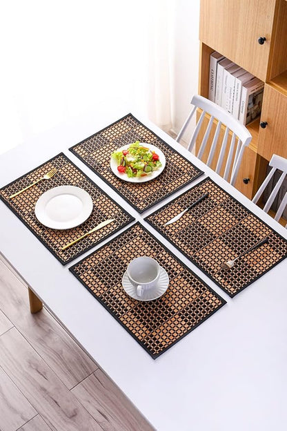 Bamboo Placemats Set of 4, Woven Table Mats for Dining Table Decor, Washable Place Mats for Kitchen Table, Non-Slip sushi rolling mat for Indoor and Outdoor