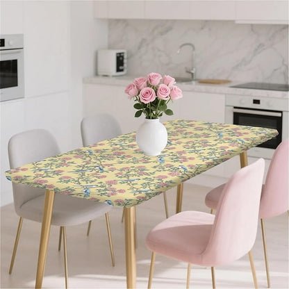 Rectangle Table Cloth Cover Waterproof Elastic Fitted Polyester Fitted Tablecloths for 6 Foot Tables for Indoor,Picnic, Camping, Outdoor （60" x 30"，Bird）