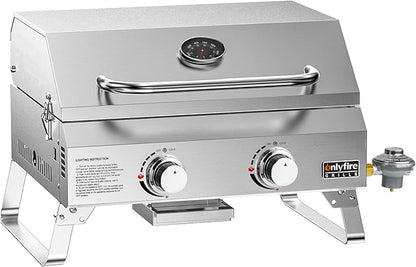 Tabletop Gas Grill 2 Burners, 20" Portable Propane Grill with Foldable Legs for Outdoor Patio Backyard Camping Tailgating RV Trip Beach, Stainless Steel Gas Stove 16000BTU, GS322
