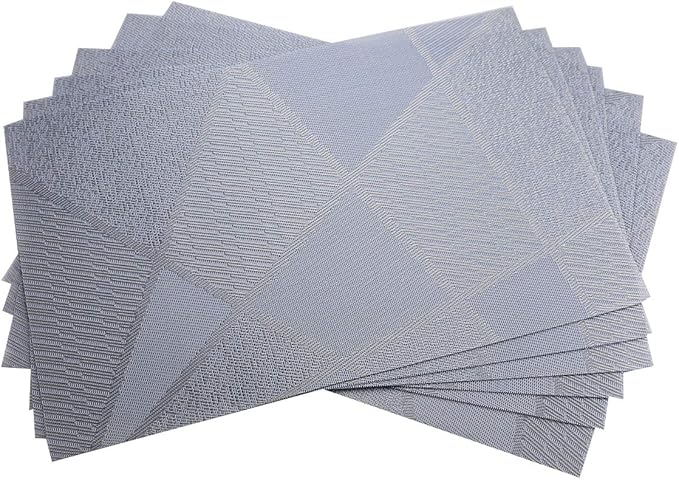 Gugrida Natural Placemats Woven Vinyl Insulation Washable Table Placemats Kitchen Dining Table Mat Place Mats PVC Set of 6, Natural Blue Wood Color