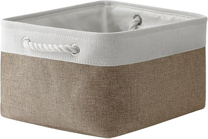 TheWarmHome Storage Basket for Organizing- 15.7x11.8x8.2 inch 1 Pack Fabric Storage Cubes for Shelves Organizer Book Gift Laundry Box Cloth Toy (Whiet & Khaki)