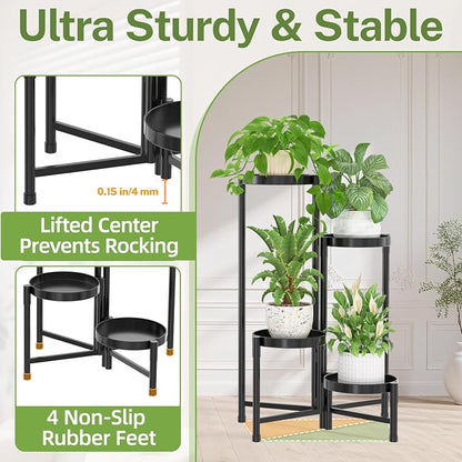 iDavosic.ly Plant Stand Indoor Outdoor, 4 Tier Metal Corner Shelf, Folding - Image 4