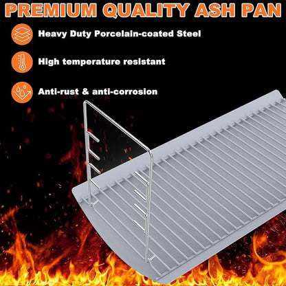LS'BABQ 20" Ash Pan Charcoal Grill Replacement Parts with 2 PCS Fire Grate Hangers for Chargriller 5050, 5072, 5650, 2123 Charcoal Grills, Aluminized Steel for Chargriller MODEL #200157(20.4" x 12.8")