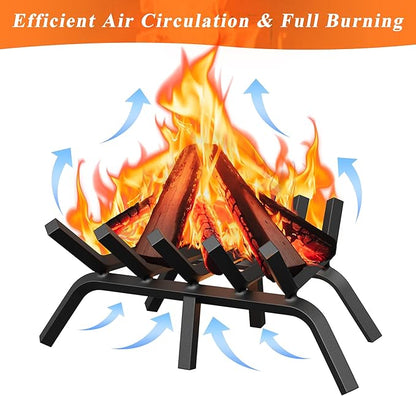 Fireplace Grate 17 Inch, Solid Steel Heavy Duty Fireplace Log Holder with 6 Support Legs, Fireplace Log Grate for Indoor Fireplace & Outdoor In-ground Firepit