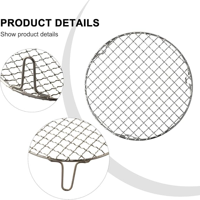 Stainless Steel BBQ Grill Grid with Legs, Round Grid Cooking Net, Even Heating for Outdoor Camping and Home Barbecue(20cm)