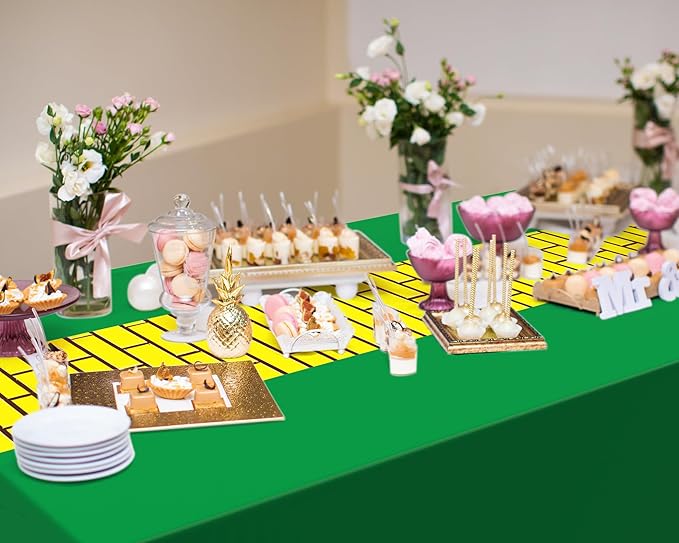 Yellow Brick Runner Tablecloth 54 x 108 Inch Brick Wall Backdrop Waterproof Rectangle Disposable Cover, Princess Decorations Party Supplies for Halloween Cosplay Party (Yellow,Green,6pcs)