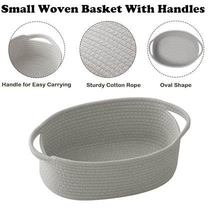 2 Pack Gift Basket with Gift Bag and Ribbons,Small Rope Woven Shelf Storage,Baskets for Gifts Empty,Birthday,Baby Shower,Decorative Organizer Box with Handles(Grey)
