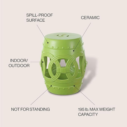 JONATHAN Y Lucky Coins 16" Ceramic Garden Stool Side Table, Matte Green | - Image 4