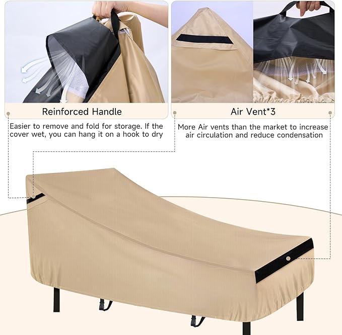 NEVERLAND Chaise Lounge Cover 2 Pack - 420D Lounge Chair Covers Waterproof Outdoor with Air Vents and Adjustable Buckles All Weather Protection - 76L x 32W x 32H inch Golden