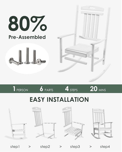 Outdoor Rocking Chair Set of 2, All-Weather Resistant Poly Lumber Rocker Chair - Image 3