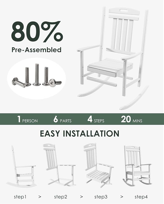 Outdoor Rocking Chair Set of 4, All-Weather Resistant Poly Lumber Rocker Chair - Image 3