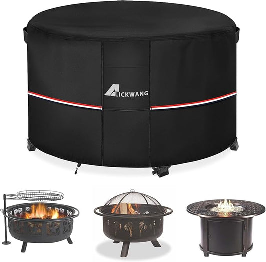 Fire Pit Cover Round 54 Inch Waterproof,Outdoor Heavy Duty Durable 600D Tear-Resistant Fire Pit Table Cover,Patio Round Firepit Cover 54" D x 24" H, Black