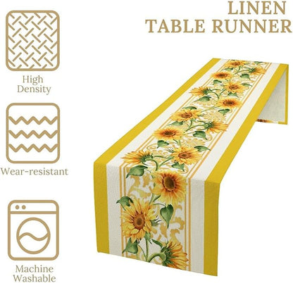 Yellow Sunflower Table Runner, Spring Summer Seasonal Floral Farmhouse Rustic Vintage Flower Print Table Cover for Home Kitchen Dining Table Decor Party, 13x90inch