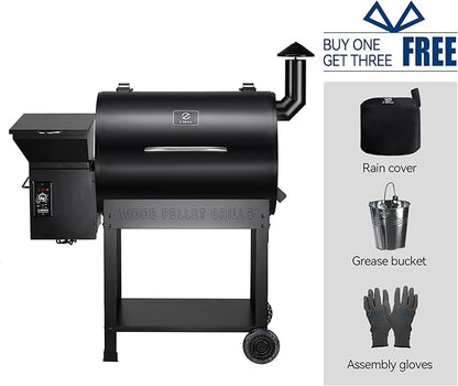 Z GRILLS Pellet Smoker Grill with PID Control, Rain Cover, 700 sq. in Cooking Area for Outdoor BBQ, ZPG-7002BPro