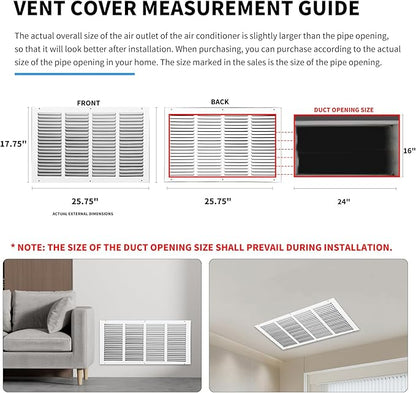 Return Air Grille 24x16(Duct Opening Size),Air Return Vent Cover,Flat Vent Cover,Rejillas De Aire Acondicionado Para Casa,Return Air Grilles,Outer Dimensions:25.75"Wx17.75"H(24"W x 16"H, Duct Opening)