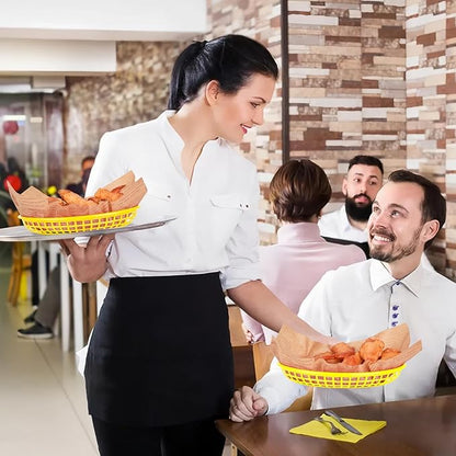 20 Pack Plastic Fast Food Baskets, 8.8" × 5.5" Small Oval Restaurant Serving Baskets Tray for Burgers, Sandwiches, Hot Dogs, Parties, Food Trucks, Reusable or Disposable, Stackable(Yellow)