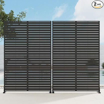Casaphoria Metal Privacy Screen 72" H x 45" W, 2 Pack Outdoor Freestanding Decorative Divider for Patio & Garden with Stable Base, Black-Louvered