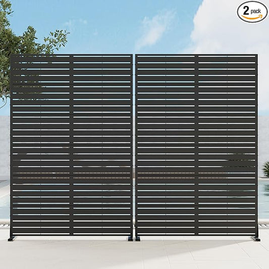 Casaphoria Metal Privacy Screen 72" H x 45" W, 2 Pack Outdoor Freestanding Decorative Divider for Patio & Garden with Stable Base, Black-Louvered