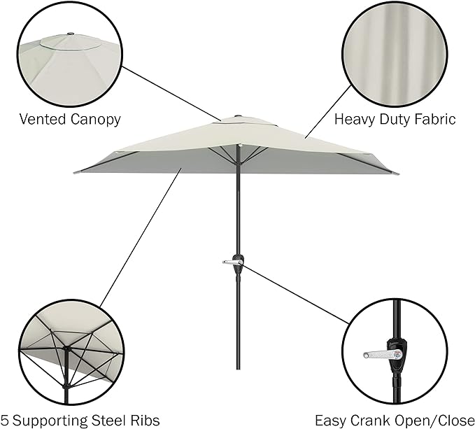 Pure Garden Half Umbrella Outdoor Patio Shade - Image 3