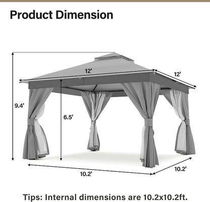 12'x12' Outdoor Gazebo, Metal Frame Heavy Duty Patio Canopy Tent Shelter - Image 5