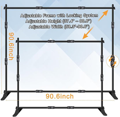 iElyiEsy Backdrop Banner Stand, 8x8FT Heavy Duty Adjustable Step and Repeat Stand with Carrying Bag for Parties Photo Booth Trade Show