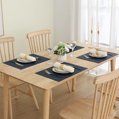 Homaxy Faux Leather Heat Resistant Placemats for Dining Table Set of 6, Waterproof Wipeable Washable PU Table Mats, Easy to Clean Anti-Slip Place Mats, 11.8" x 17", Navy Blue