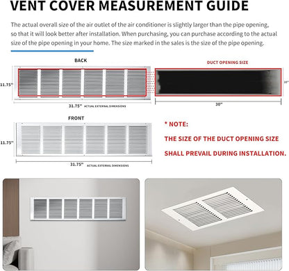 30x10 Return Air Grille(Duct Opening Size),Air Return Vent Cover,Flat Vent Cover,Rejillas De Aire Acondicionado Para Casa,Return Air Grilles,Outer Dimensions:31.75"Wx11.75"H(30"W x 10"H, Duct Opening)