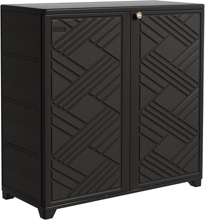 Outdoor/Indoor Storage Box,Resin and Plastic Storage Cabinet Waterproof,Outdoor Cabinet for Patio/Garden/Balcony/Backyard/All Room(with 2 Shelves)-Black