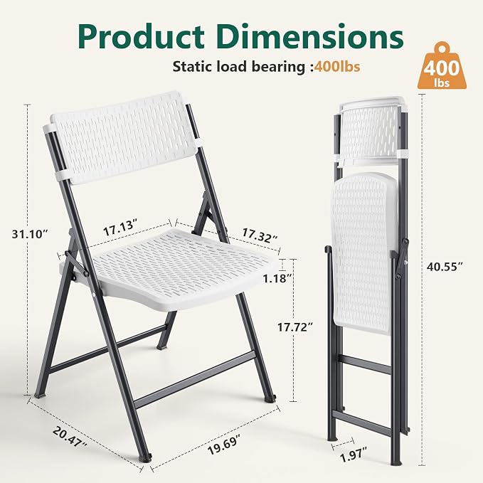 White Folding Chairs 4-Pack, Mesh Injection Molded Plastic - Image 3