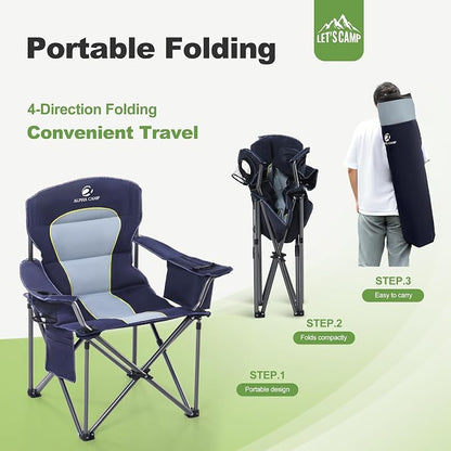 LET'S CAMP Folding Camping Chair Oversized Heavy Duty Padded Outdoor Chair | - Image 9
