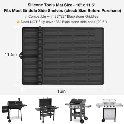 Silicone Griddle Tools Mat for Blackstone - Large Silicone Spatula Mat with Drip Pad - Griddle Mats BBQ Grill Accessories - Side Shelf Mats Grill Pad for Blackstone Griddles Accessories(Black)