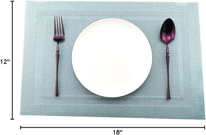 Gugrida Placemats Set of 6 Plaid Checkered Blue PVC Placemat for Dining Table Durable Woven Vinyl Stain tablemats 18"X12"
