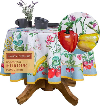 Maison d' Hermine Table Cloth Round Table 100% Cotton 69 Inches Tablecloth Reusable Decorative Everyday Use for Dining Room, Farmhouse, Home, Party, Festive & Wedding Spring Summer - Giverny