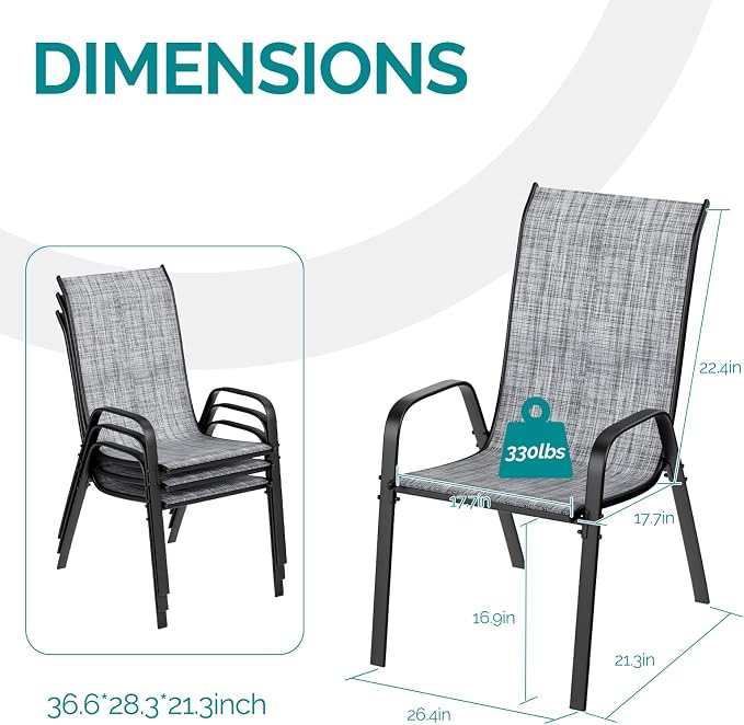 MAMIZO Patio Dining Chairs, Stackable Textilene Chair Set of 6, - Image 2